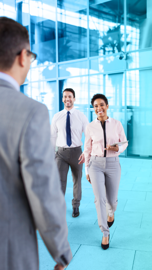 Woman and man walking